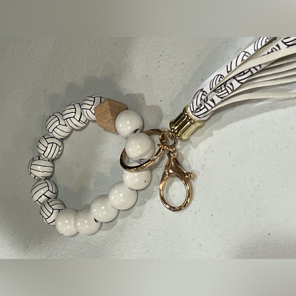 Volleyball Black & White Beaded Bracelet with gold accents